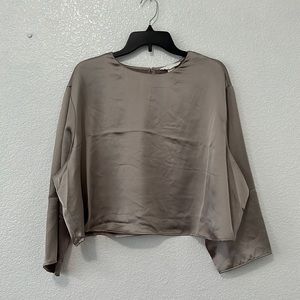 h&m • gray satin long sleeve top
